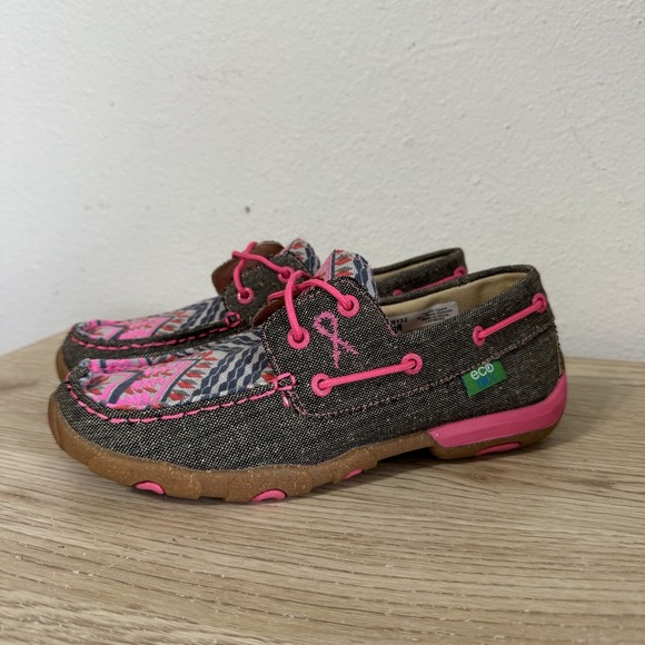 Twisted X Pink‎ and Gray Southwestern Aztec Print Mocassin Shoes Womens Size 7 - Picture 1 of 13